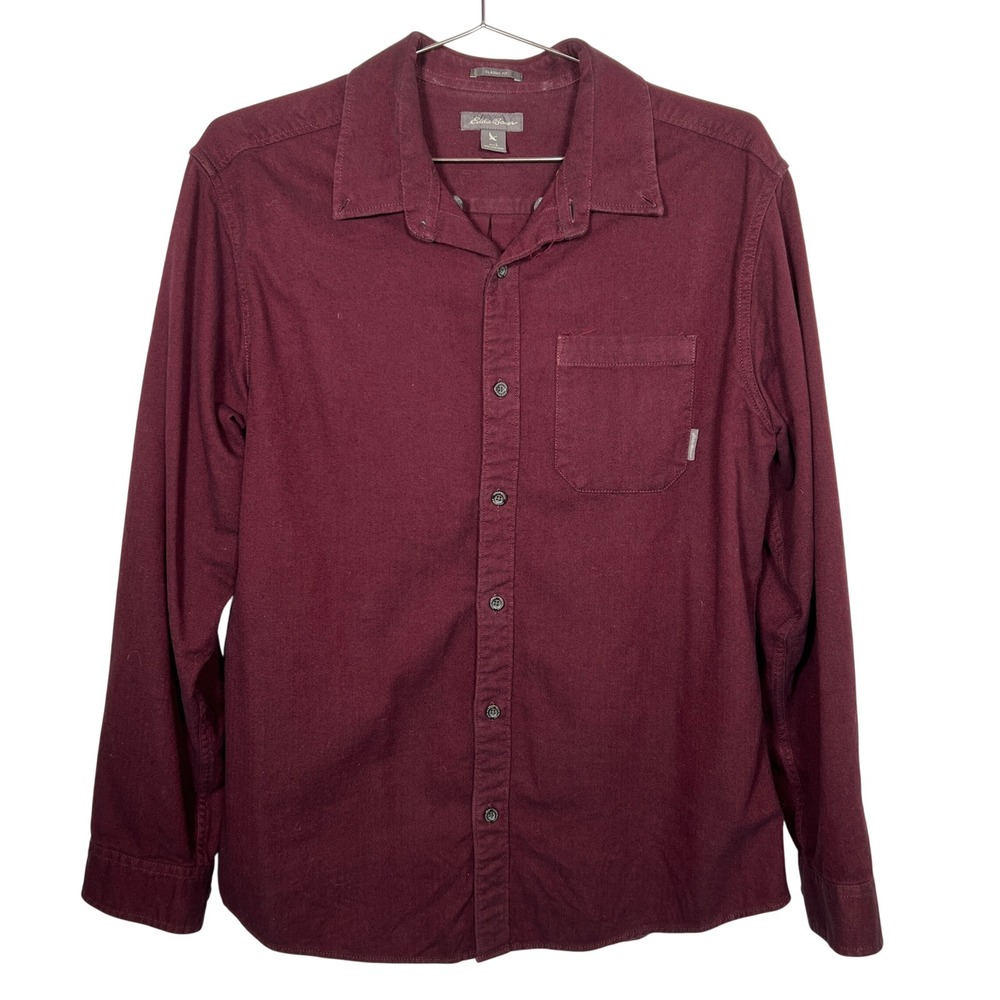 Eddie Bauer Button Up Burgundy Shirt Classic Fit Cotton Large